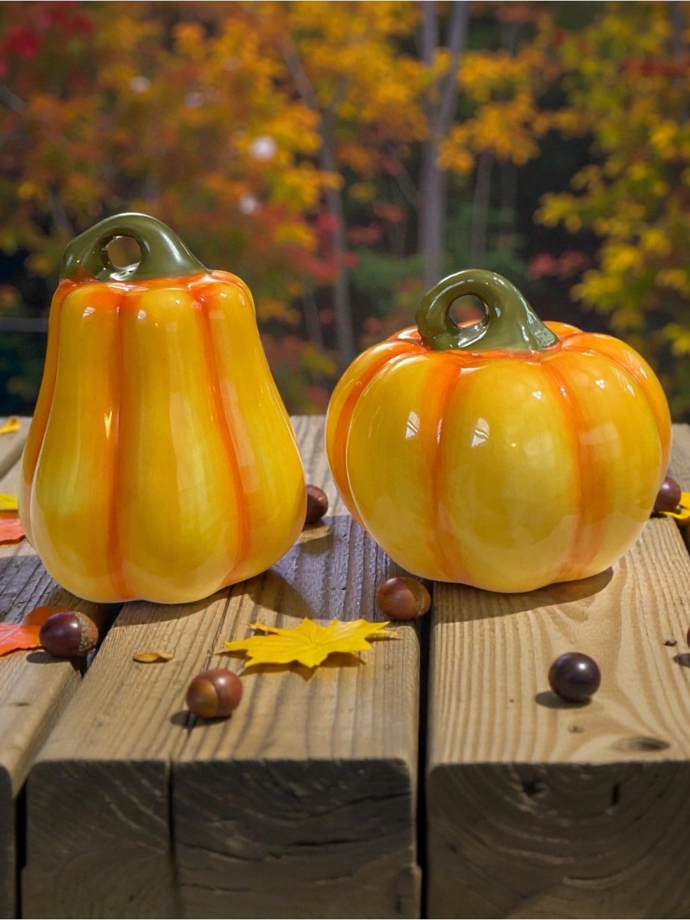 Ceramic Pumpkin & Gourd Pair of Salt & Pepper Shakers